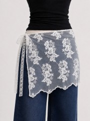 PG White Flower Embroidery Waist Tie Acc