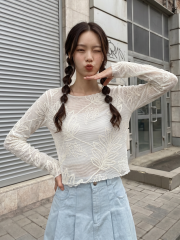 JR CORE NRC Flower Embroidery Net Tee