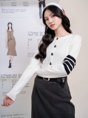 SMARTEN RIBBON BUTTON PLAID CARDINGAN