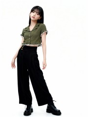 JR Eliana Heart Button Ruffles Sleeves Top