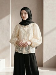 EID ELITE Bubble Sleeves Ribbon Embroidery Crochet Collar