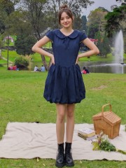 PG Double Cap Sleeves Balloon Dress