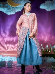 WW Denim Front Pleats Maxi Skirt