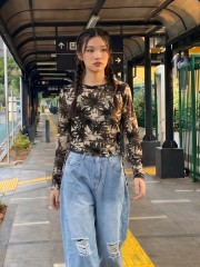 JR CORE NRC Flower Shadow Print Sheer Tee