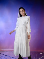 WW ELITE White Dania Tiered Embroidery Maxi Dress
