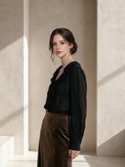 EID ELITE Ruffles Collar Pleats Front with Flower