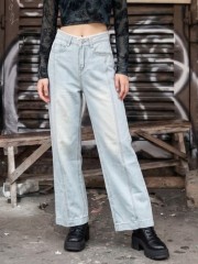 JR NRC High Waist Embeded Lace Edge Waist Light Denim Jeans