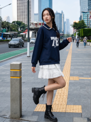 JR NRC Oversize 78 Lace Embroidery Polo Sweat Top