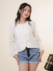 HT24 Square Neck Embroidery Button Top