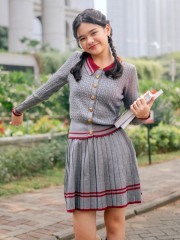 JR SMARTEN 2PCS SET KNITTED GOLD BUTTON HEART TOP