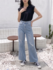 PG Light Denim Knee Ripped Semi Boot Cut Jeans