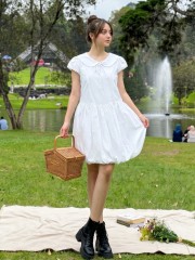 PG Double Cap Sleeves Balloon Dress