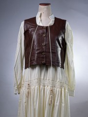 WW 2Pcs Set Rose Synthetic Leather Vest And Maxi Dress