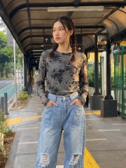 JR CORE NRC Flower Shadow Print Sheer Tee