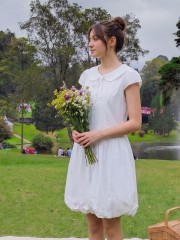 PG Double Cap Sleeves Balloon Dress