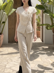 2pcs Set Fan Embroidery w/ Sleeves And Long Pants