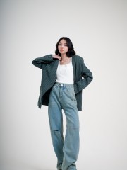 SMARTEN LINEN STRIPES OVERSIZE BLAZER