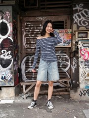 NRC Horizontal Stripes Off Shoulder Tee