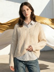 EID Knit Crochet V Neck Top