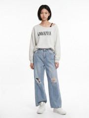 JR NRC Good Human Tremble Font Off Shoulder Sweatshirt