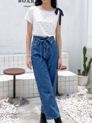 JR CORE Heart Shape Dot With Ribbon Tied Tee