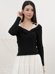 SMARTEN Front Twisted Lace Accent Knit Top