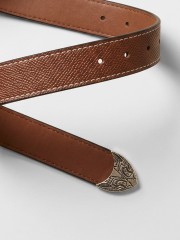 Engraved Silver Buckle Black  And Brown Belt