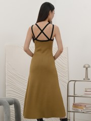 SMARTEN DOUBLE STRAPS OUTLINE JERSEY MIDI DRESS