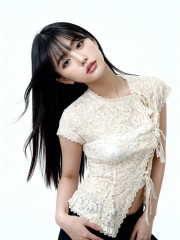 CNY Ribbon Tied Button Lace Top