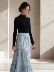 EID Flower Lace Tiered Rayon Combi Maxi Skirt