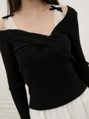 SMARTEN Front Twisted Lace Accent Knit Top