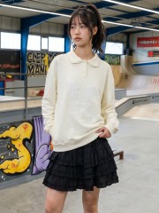 JR NRC Overlap Embroidery Tiered Mini Black Skirt
