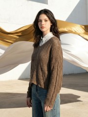 EID Knit Crochet V Neck Top