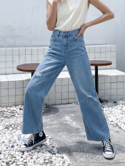 PG Light Denim Knee Ripped Semi Boot Cut Jeans