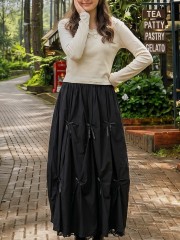 JR CORE PG Lace & Ribbon Neckline Long Sleeves Tee