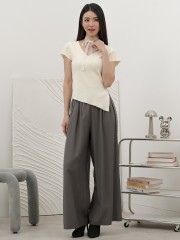 SMARTEN SEWN WAIST PLEATS WIDE LEG PANTS