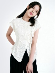 CNY Ribbon Tied Button Lace Top