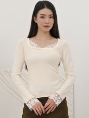 SMARTEN KNIT LACE OUTLINE COMBI TOP