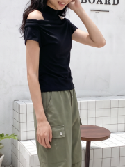 PG Draped Off Shoulder Short Sleeves Tee