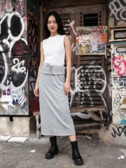 NRC Wide Elastic Folded Waist Midi Skirt