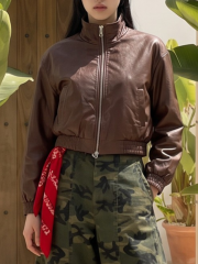 Zip Up Leather Bomber Jacket