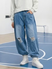 JR NRC 2Way Wear Knee Ripped Barrel And Wide Leg Denim