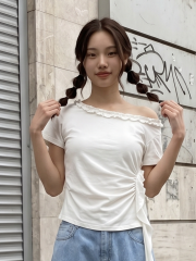 JR CORE NRC Ruffles Neckline Off Shoulder Tee