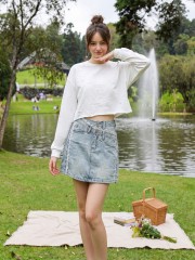 JR PG Double Button w/  Embroidery Acc Skort Denim