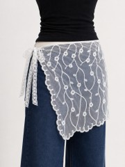 PG White Flower Branch Embroidery Waist Tie Acc