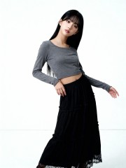 Elastic Waist Tiered Ruffles Long Inner Lace Skirt