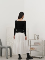 SMARTEN Tiered Flower Embroidery Maxy Skirt RO1