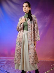 WW Embellished Flower Embroidery Combi Long Kimono Outer