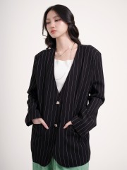 SMARTEN LINEN STRIPES OVERSIZE BLAZER