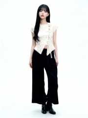 CNY Ribbon Tied Button Lace Top